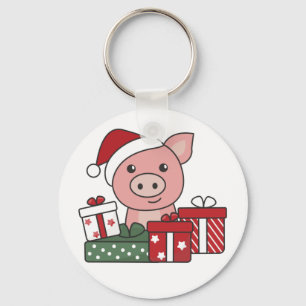 Pig Christmas Gift Winter Animals Pigs Keychain