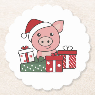 Pig Christmas Gift Winter Animals Pigs Paper Coaster