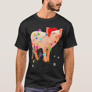 Pig Christmas Lights Funny Xmas Santa Hat Animals T-Shirt