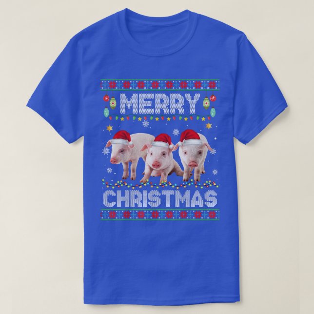 Pig Christmas Lights Funny Xmas Santa Hat Animals  T-Shirt (Design Front)