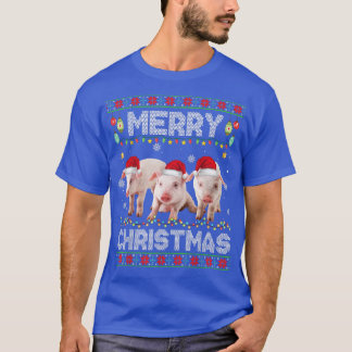 Pig Christmas Lights Funny Xmas Santa Hat Animals  T-Shirt