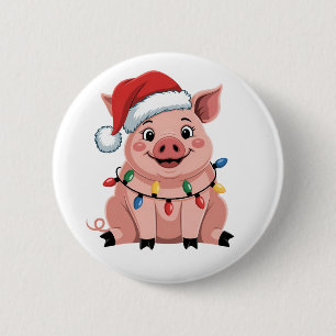 Pig Christmas Santa Hat Xmas Holiday Xmas Pigmass 6 Cm Round Badge