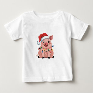 Pig Christmas Santa Hat Xmas Holiday Xmas Pigmass Baby T-Shirt