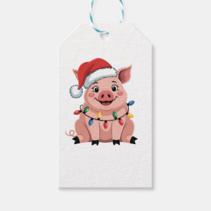 Pig Christmas Santa Hat Xmas Holiday Xmas Pigmass Gift Tags