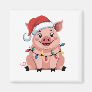 Pig Christmas Santa Hat Xmas Holiday Xmas Pigmass Magnet