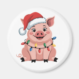 Pig Christmas Santa Hat Xmas Holiday Xmas Pigmass Magnet