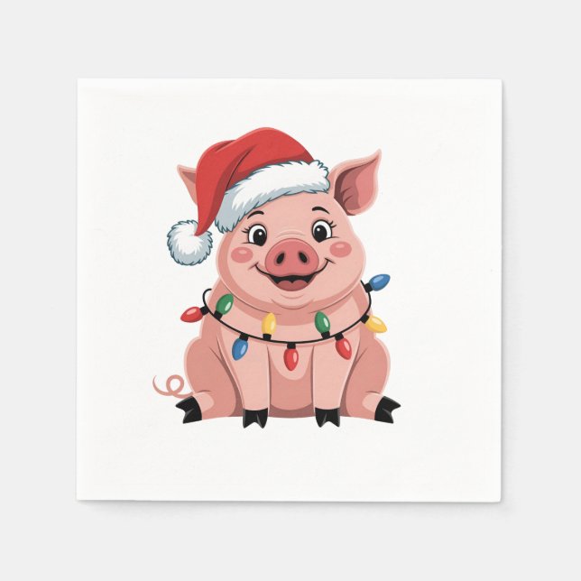 Pig Christmas Santa Hat Xmas Holiday Xmas Pigmass Napkin (Front)