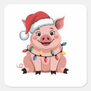 Pig Christmas Santa Hat Xmas Holiday Xmas Pigmass Square Sticker