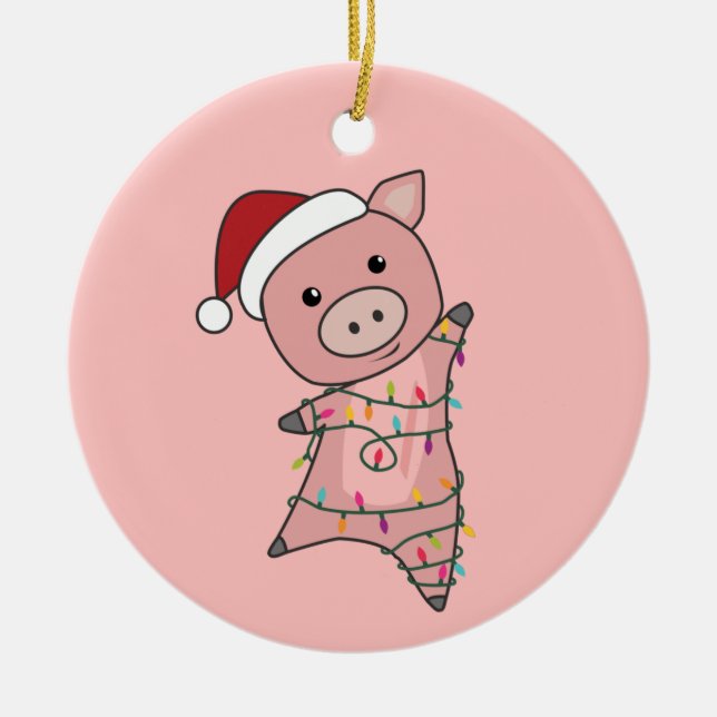 Pig Christmas Snow Winter Animals Pigs Adult Cloth Ceramic Ornament (Front)