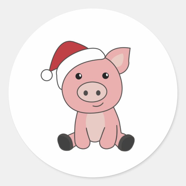 Pig Christmas Snow Winter Animals Pigs Classic Round Sticker (Front)