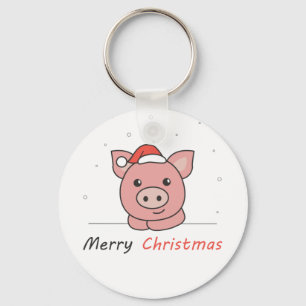 Pig Christmas Snow Winter Animals Pigs Key Ring