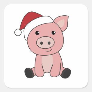 Pig Christmas Snow Winter Animals Pigs Square Sticker