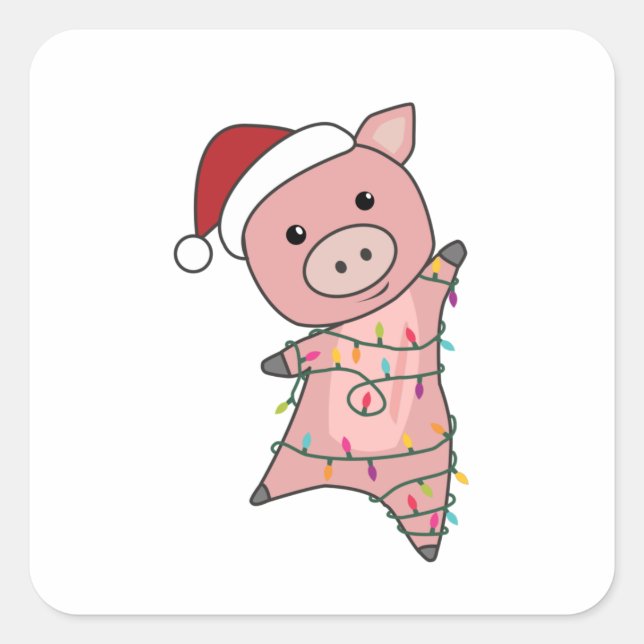 Pig Christmas Snow Winter Animals Pigs Square Sticker (Front)