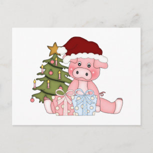 Pig & Christmas Tree Holiday Postcard