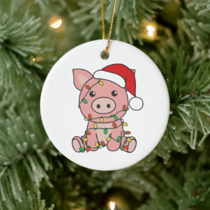 Pig Christmas Winter Animals Pigs Ceramic Ornament