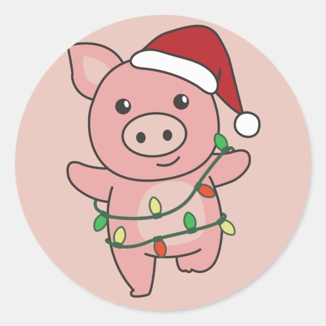 Pig Christmas Winter Animals Pigs Classic Round St Classic Round Sticker (Front)