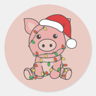 Pig Christmas Winter Animals Pigs Classic Round St Sticker