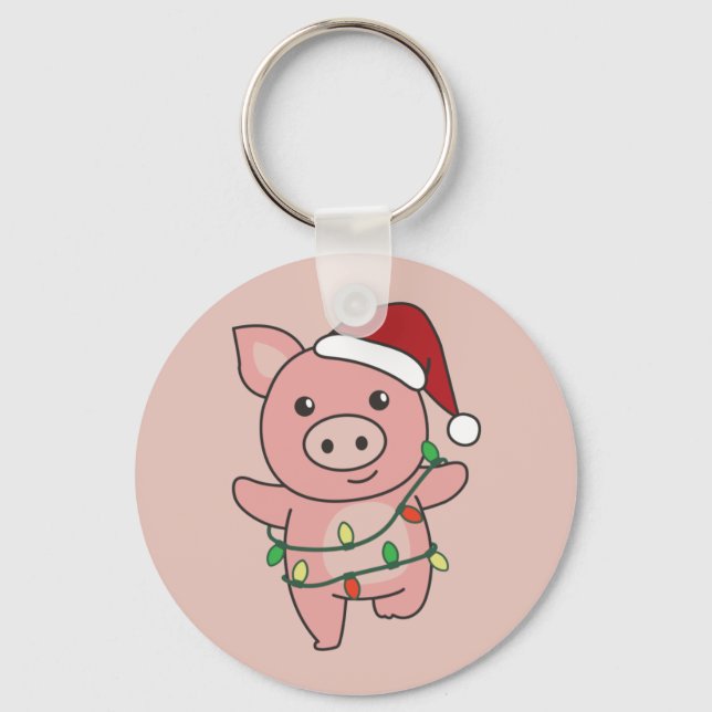 Pig Christmas Winter Animals Pigs Keychain (Front)