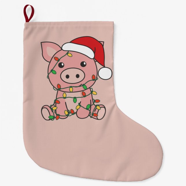 Pig Christmas Winter Animals Pigs Large Christmas  Large Christmas Stocking (Front)