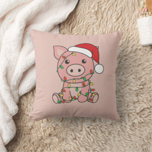 Pig Christmas Winter Animals Pigs Throw Pillow