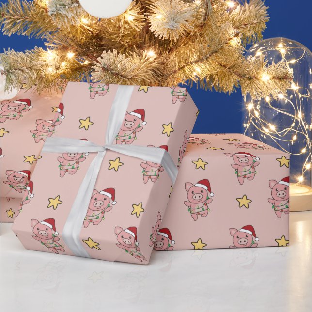 Pig Christmas Winter Animals Pigs Wrapping Paper (Holidays)
