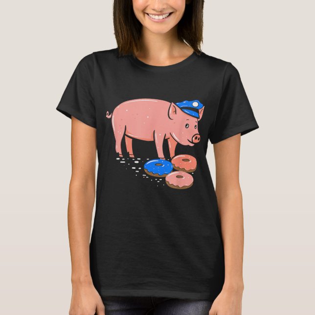 Pig Cop Funny Police Officer Doughnut T-Shirt (Front)