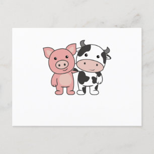 Pig Cow Piggy Cute Farm Animals Postcard