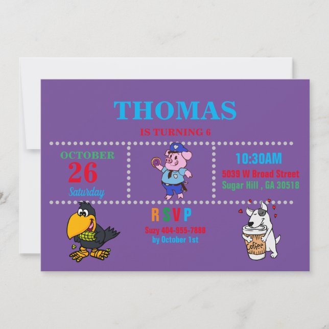 Pig, Crow, Dog Funny Invitation (Front)