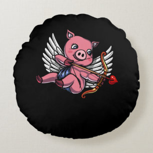 Pig Cupid Cute Valentines Day Farm Animal Round Cushion