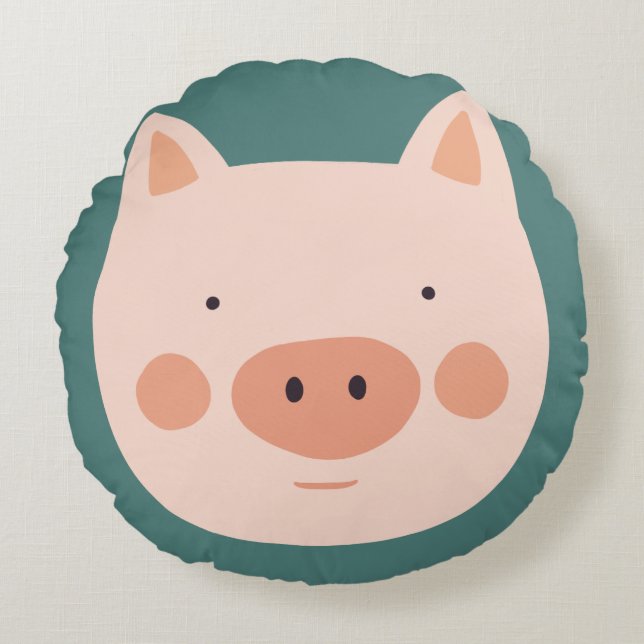 Pig Cute Green nursery Baby Room  Round Cushion (Front)