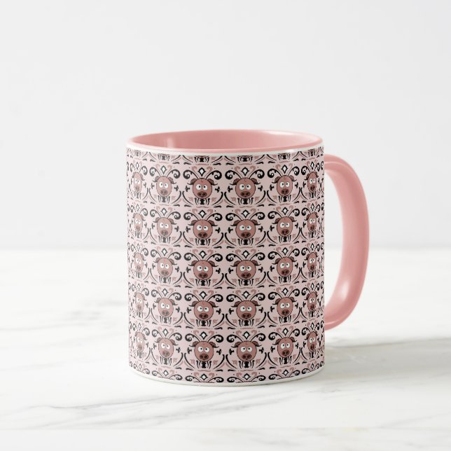 Pig Damask Pattern Mug (Front Right)