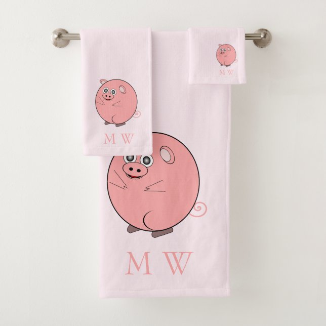 Pig Design Monogrammed Bath Towel Set (Insitu)