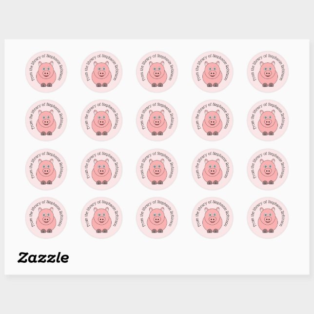 Pig Design Personalised Bookplate Classic Round Sticker (Sheet)