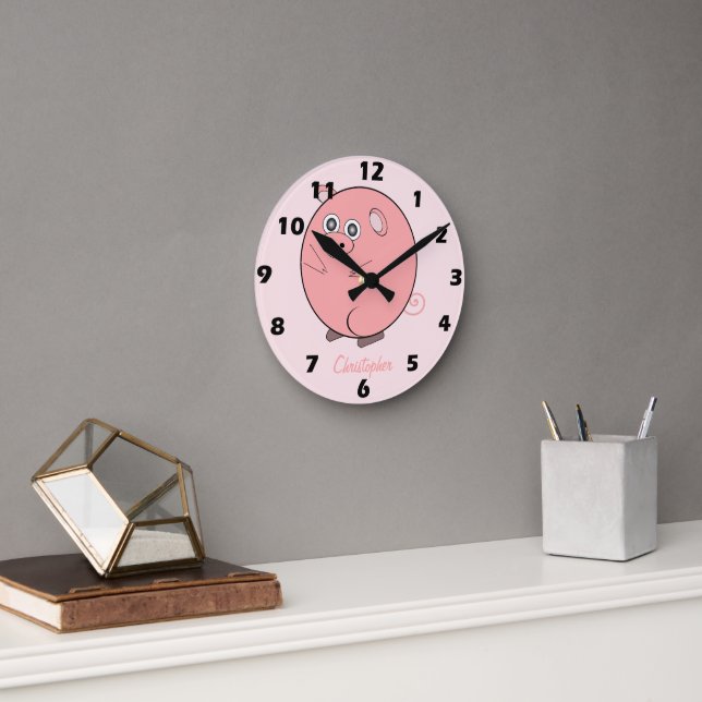 Pig Design Personalised Round Clock (Office)