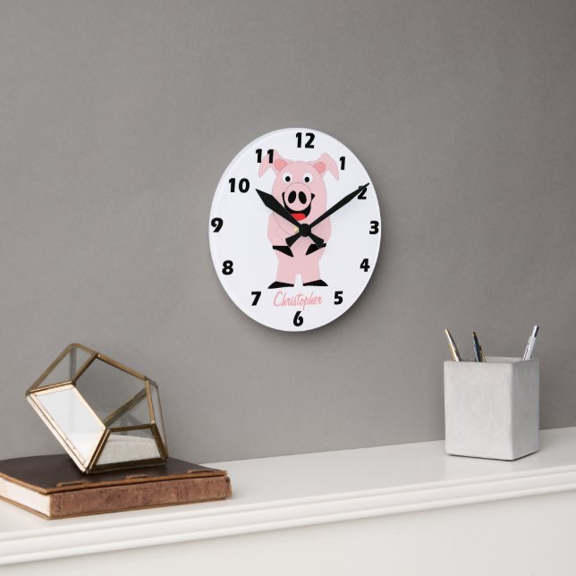 Pig Design Personalised Round Clock (Office)
