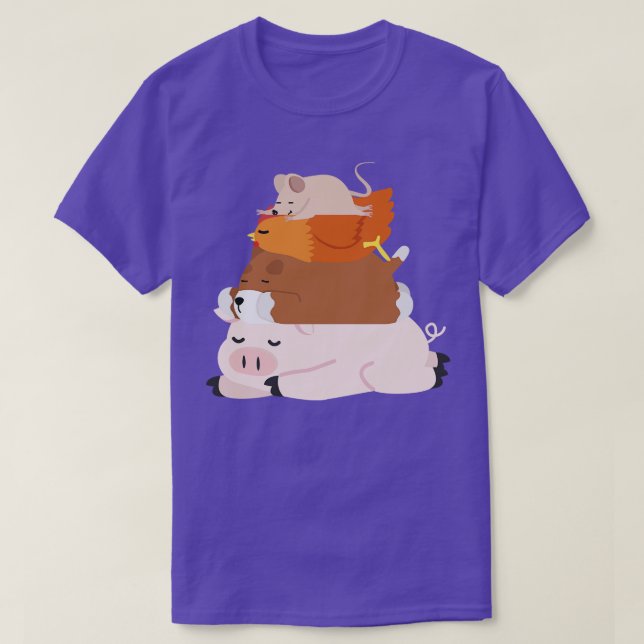 Pig Dog Chicken Mouse Stack Funny T-Shirt (Design Front)