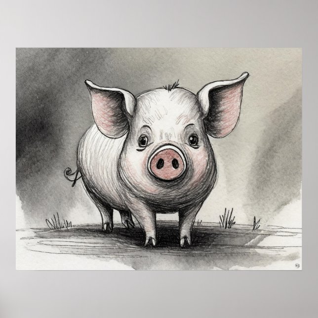 Pig Drawing - Archival Art Print (Front)