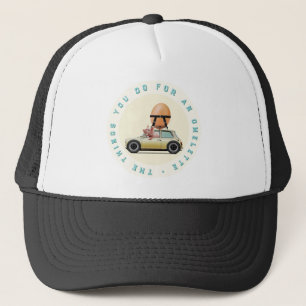 Pig Driving Car with Giant Egg – Whimsical Fun Trucker Hat