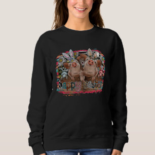 Pig Easter Bunny Egg Hunting Women  Farmer Spring  Sweatshirt