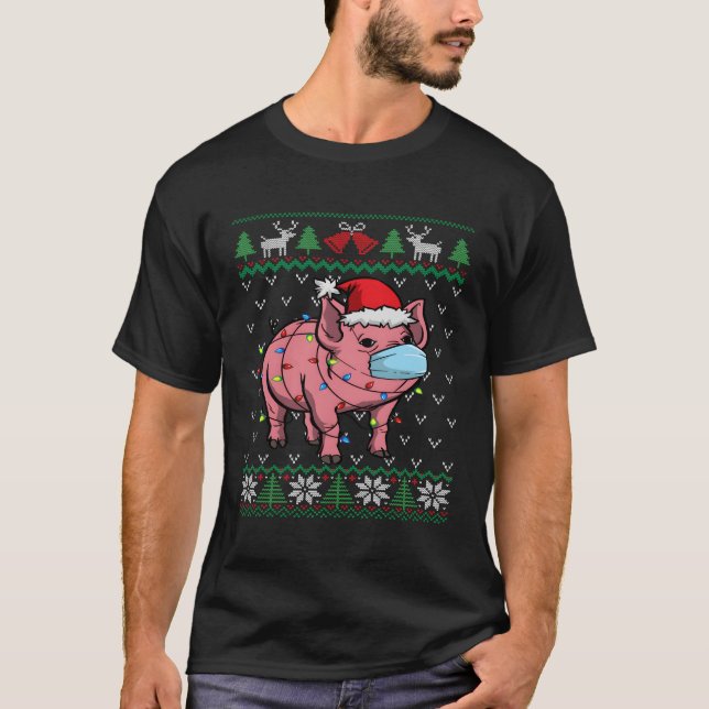 Pig Face Mask Piglet Santa Ugly For Christmas T-Shirt (Front)