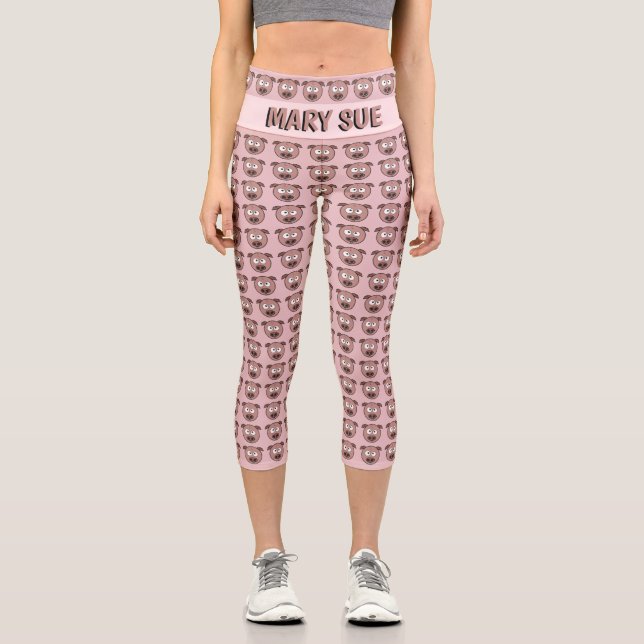 Pig Face Pattern Custom Capri Leggings (Front)