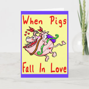 Pig Fall In Love Valentine Holiday Card