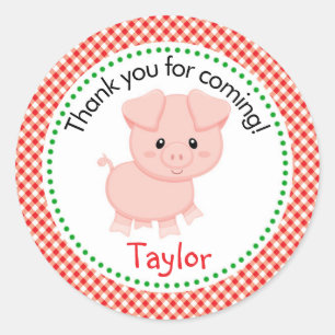 Pig Farm Animals Stickers -Red Checkers Background