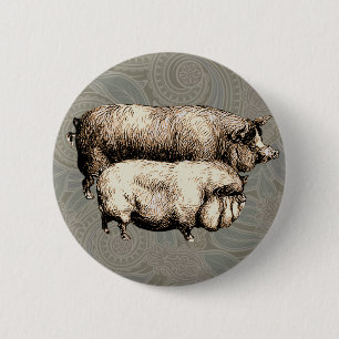 Pig Farm Country Antique Illustration Art 6 Cm Round Badge