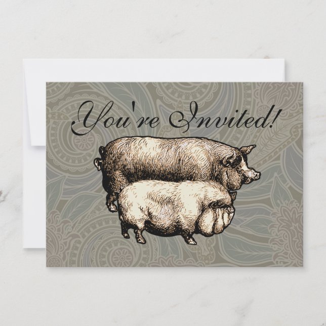 Pig Farm Country Antique Illustration Art Invitation (Front)