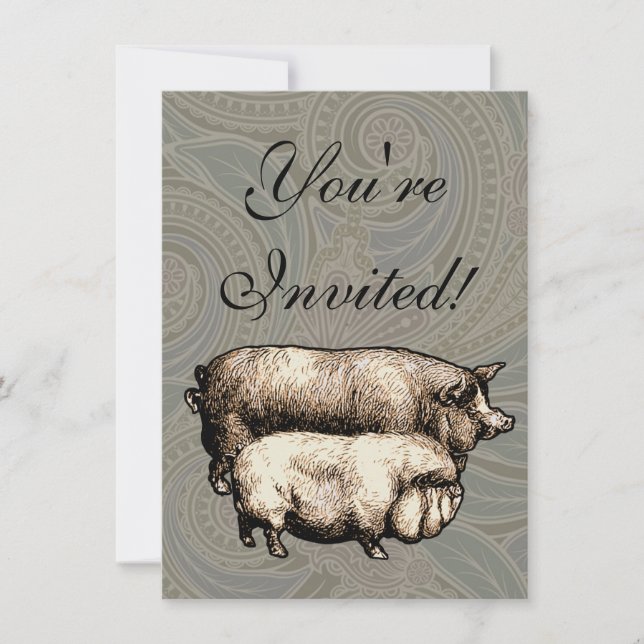 Pig Farm Country Antique Illustration Art Invitation (Front)