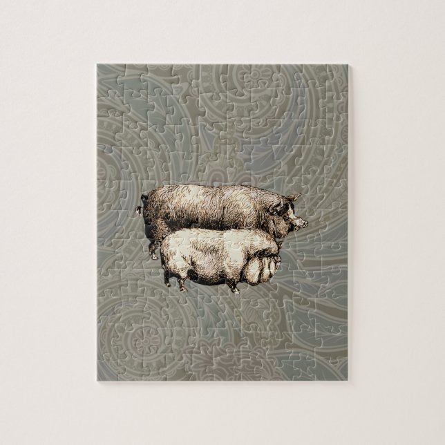 Pig Farm Country Antique Illustration Art Jigsaw Puzzle (Vertical)