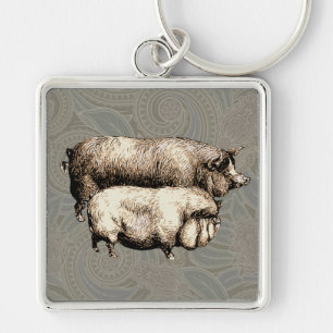 Pig Farm Country Antique Illustration Art Key Ring