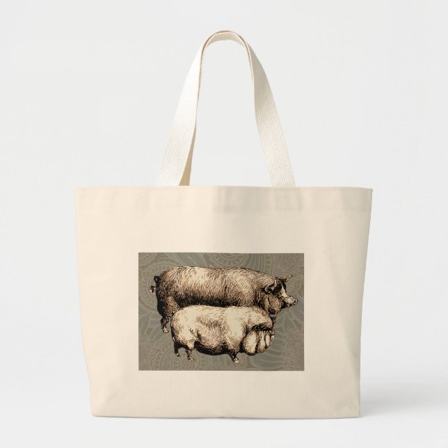 Pig Farm Country Antique Illustration Art Large Tote Bag (Front)