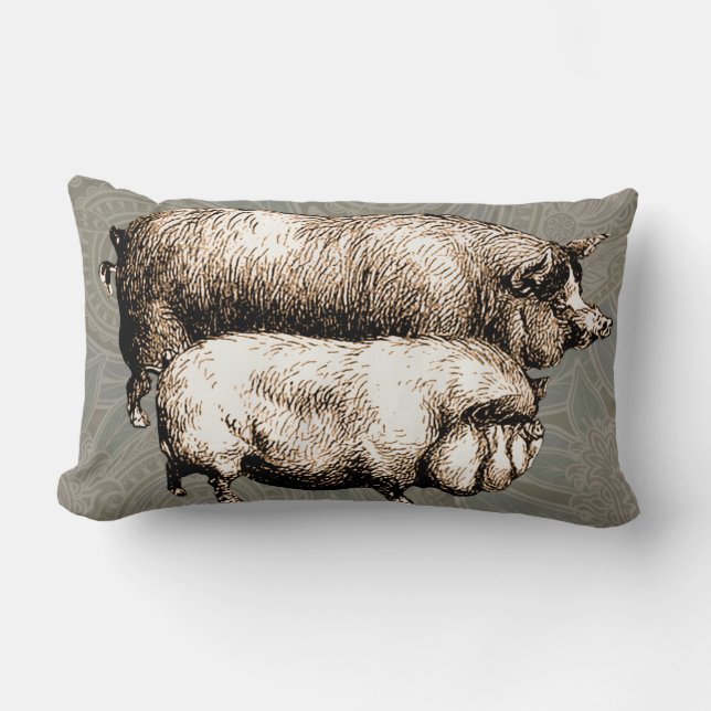 Pig Farm Country Antique Illustration Art Lumbar Cushion (Front)